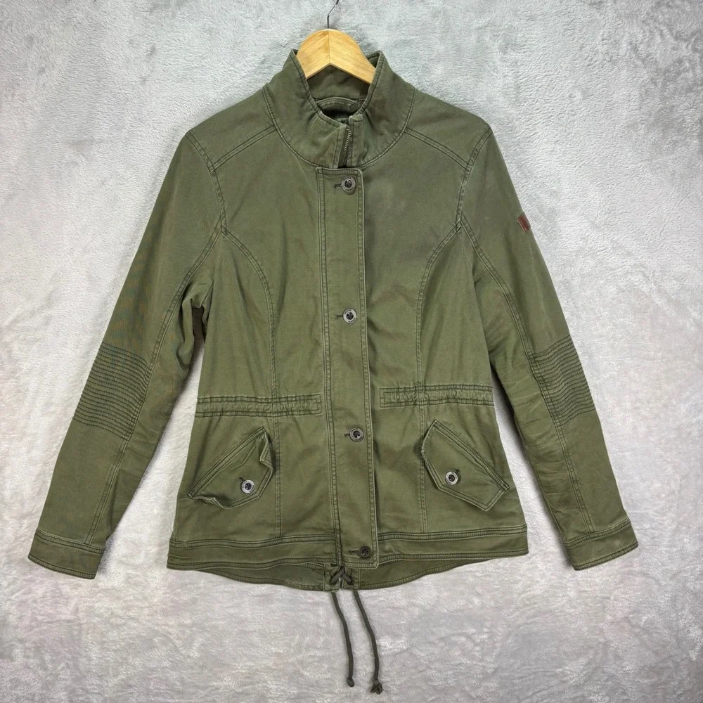 Hollister Women L Utility Jacket Green Moto Stitch Drawstring Waist‎ Casual Coat